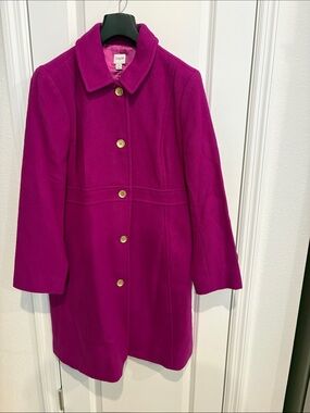 J. Crew Magenta Wool Coat with Gold Buttons Sz 14
